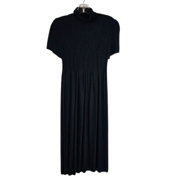 Max Studio Specialty Black Turtleneck Dress L Lattice Bodice Short Sleeve Goth - Picture 1 of 8